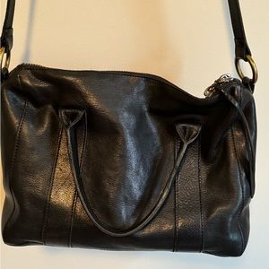 Madewell crossbody purse, black with handles and strap.